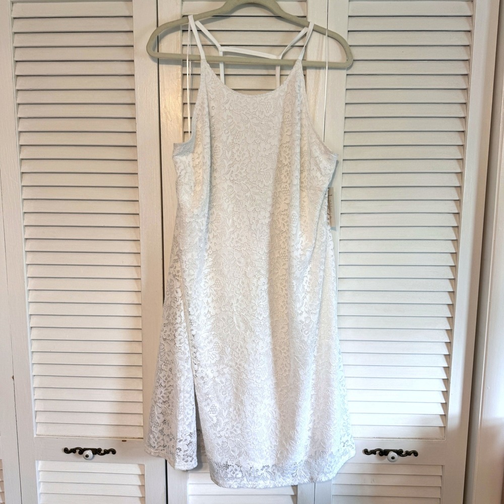 Wild Fable White Lace Mini Dress Strappy Cage‎ Back 1X Plus Sorority Bridal Boho